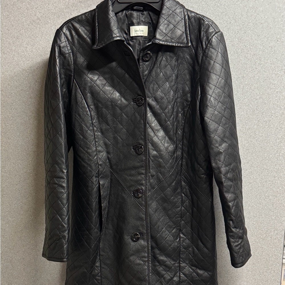 Neiman Marcus Black Quilted Lamb Leather Jacket